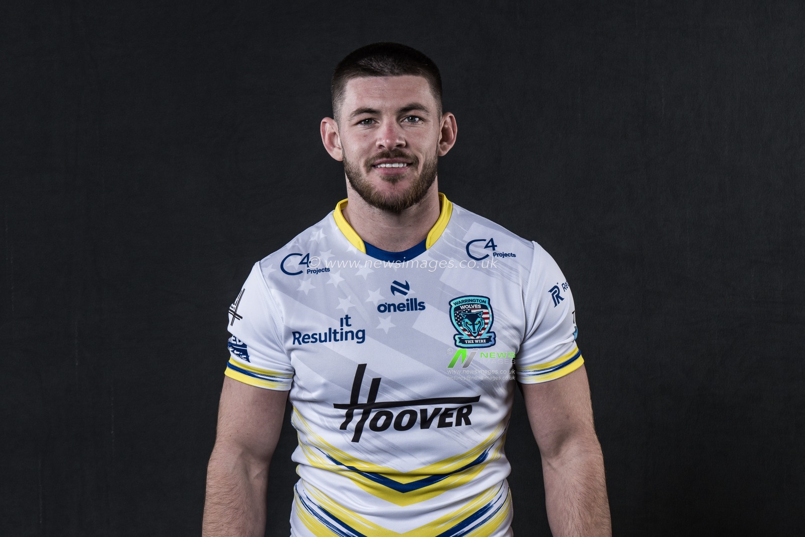 Danny Walker in the Las Vegas game shirt during the Warrington Wolves Team media day at Warrington wolves training centre, Warrington, United Kingdom, 16th January 2025

(Photo by Craig Thomas/News Images)