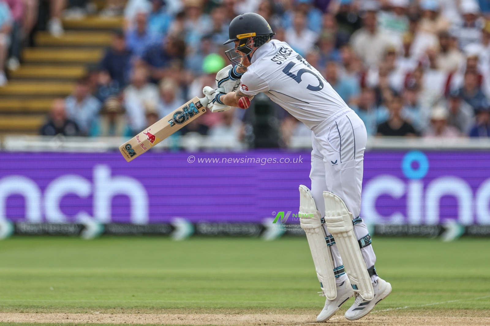 Ben Stokes of England gets hit on the arm with the ball during Day Two of the Rothesay Test match England vs West Indies at Edgbaston, Birmingham, United Kingdom, 27th July 2024

(Photo by Mark Cosgrove/News Images)