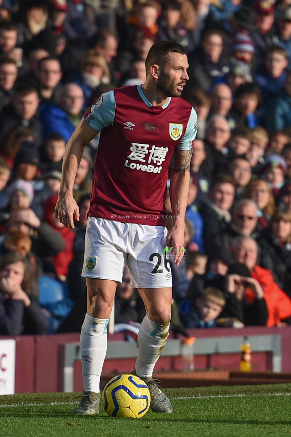 1st January 2020, Turf Moor, Burnley, England; Premier League, Burnley v Aston Villa : Phillip Bardsley (26) of Burnley in action during the game.

Credit: Richard Long/News Images