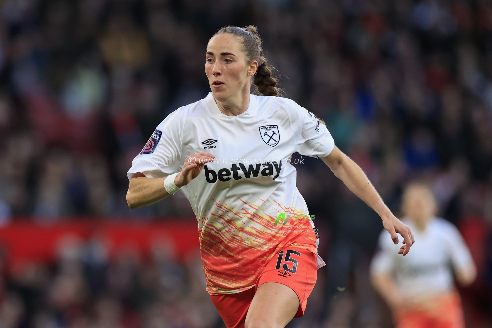 Lucy Parker #15 of West Ham United in action  during the FA Women's Super League match Manchester United Women vs West Ham United Women at Old Trafford, Manchester, United Kingdom, 25th March 2023

(Photo by Conor Molloy/News Images)