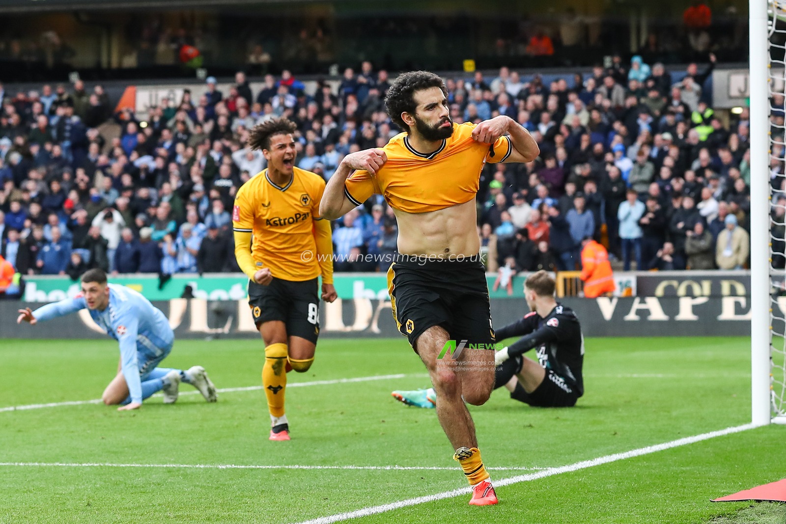 Rayan AÃ¯t-Nouri of Wolverhampton Wanderers celebrates his goal to make it 1-1 during the Emirates FA Cup Quarter- Final match Wolverhampton Wanderers vs Coventry City at Molineux, Wolverhampton, United Kingdom, 16th March 2024

(Photo by Gareth Evans/News Images)