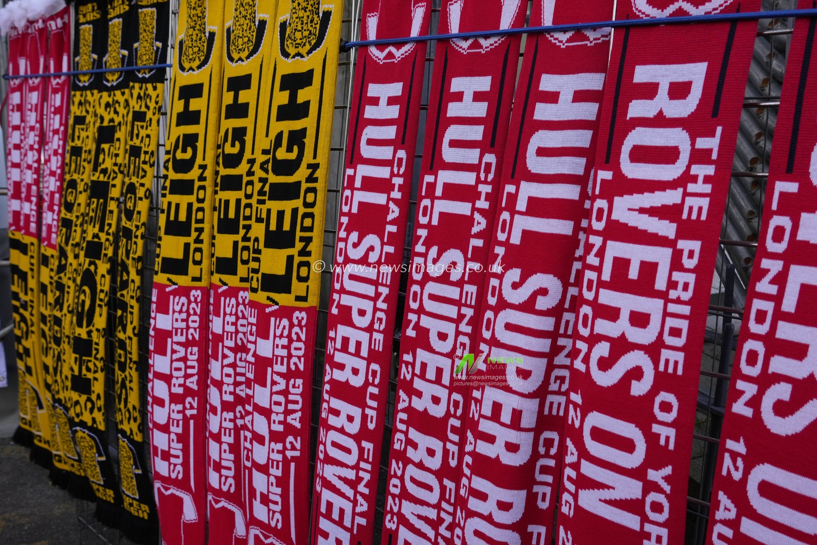 Commemorative scarfâ€™s on sale before the Betfred Challenge Cup match Hull KR vs Leigh Leopards at Wembley Stadium, London, United Kingdom, 12th August 2023

(Photo by Steve Flynn/News Images)