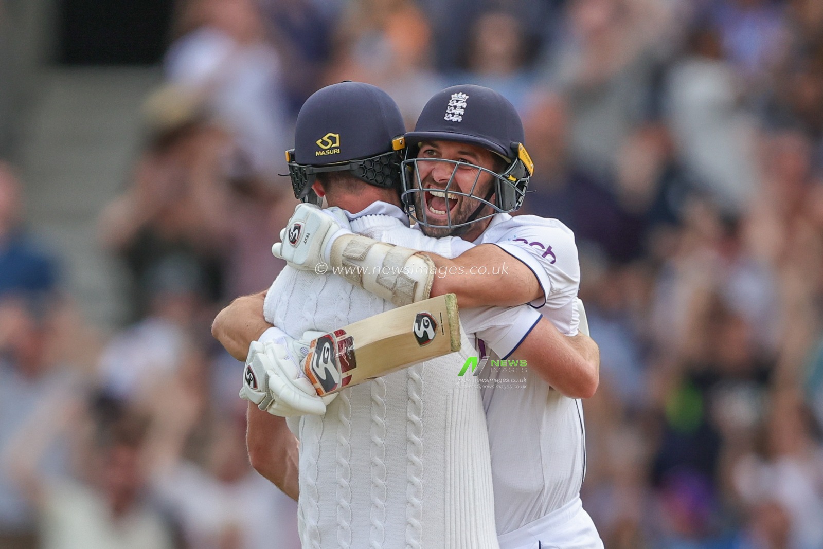 Chris Woakes of England and Mark Wood of England celebrate the win during the LV= Insurance Ashes Third Test Series Day 4 England vs Australia at Headingley Stadium, Leeds, United Kingdom, 9th July 2023

(Photo by Mark Cosgrove/News Images)