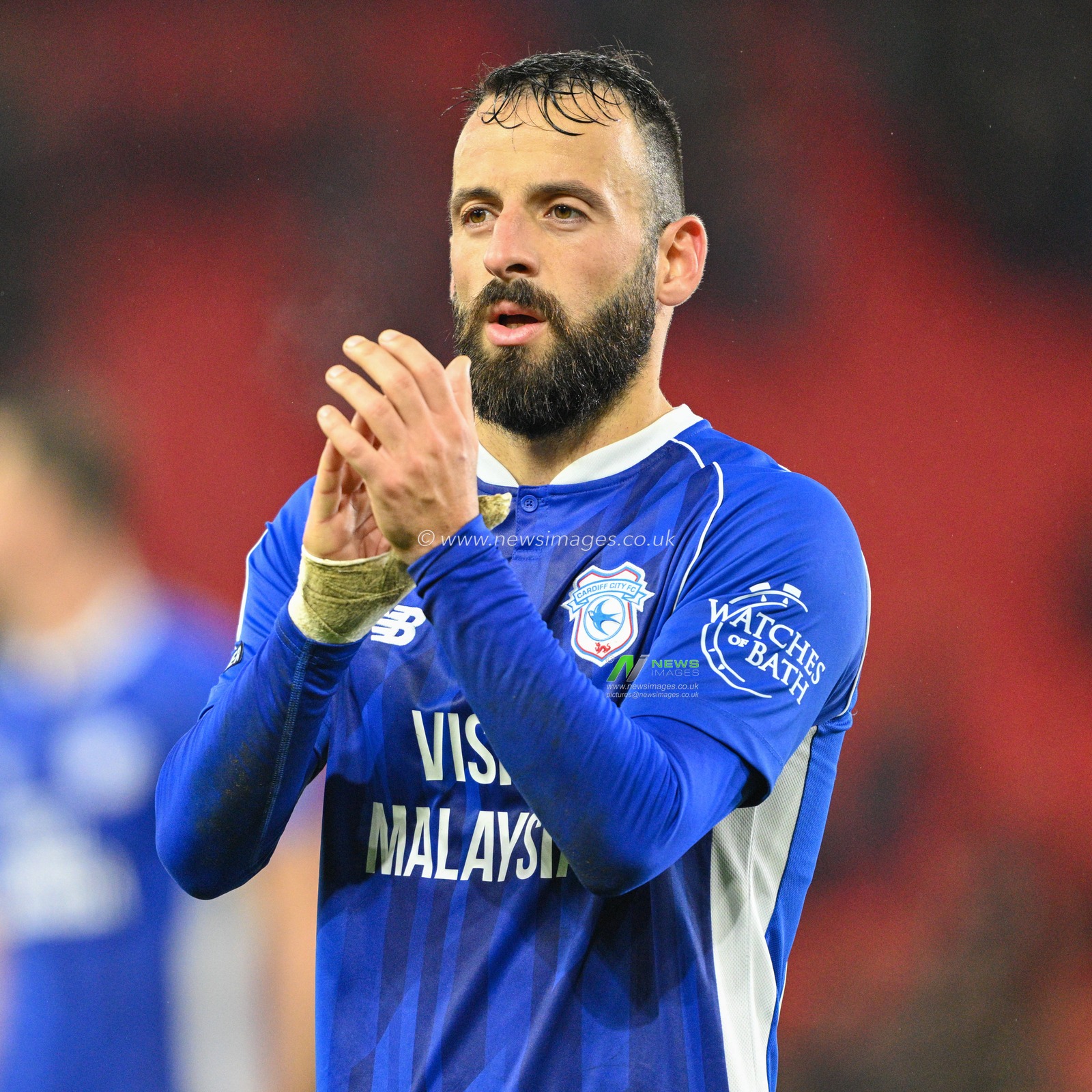 Manolis Siopis 23# of Cardiff City Association Football Club claps fans at full time, during the Sky Bet Championship match Stoke City vs Cardiff City at Bet365 Stadium, Stoke-on-Trent, United Kingdom, 4th November 2023

(Photo by Cody Froggatt/News Images)