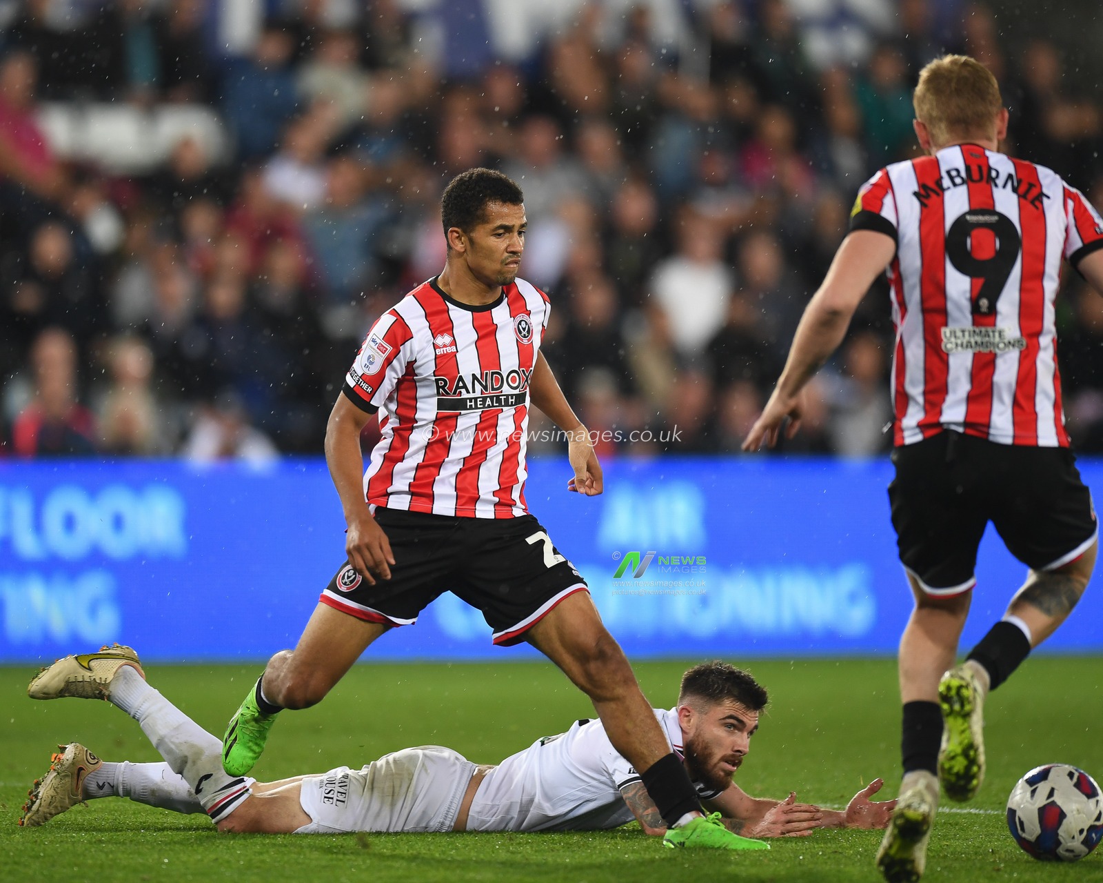 Ryan Manning #3 of Swansea City goes down Under pressure from Iliman Ndiaye #29 of Sheffield United during the Sky Bet Championship match Swansea City vs Sheffield United at Swansea.com Stadium, Swansea, United Kingdom, 13th September 2022

(Photo by Mike Jones/News Images)