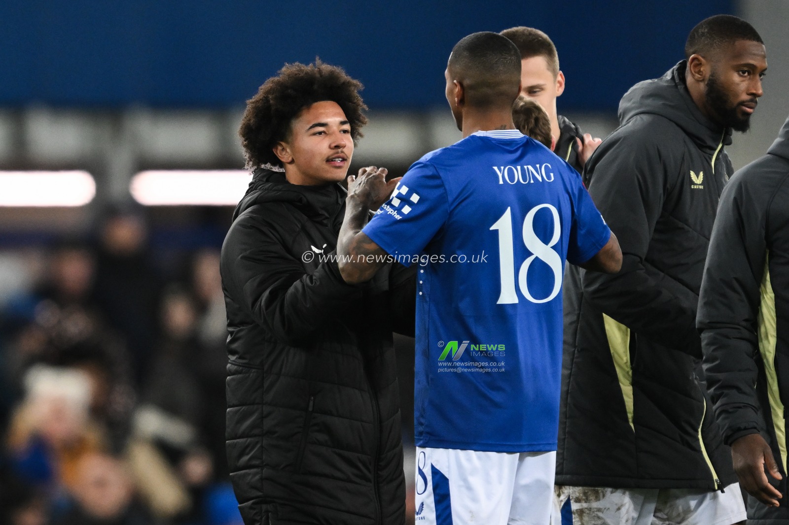 Ashley Young of Everton talks to his son Tyler Young of Peterborough United during the Emirates FA Cup 3rd Round match Everton vs Peterborough United at Goodison Park, Liverpool, United Kingdom, 9th January 2025

(Photo by Craig Thomas/News Images)