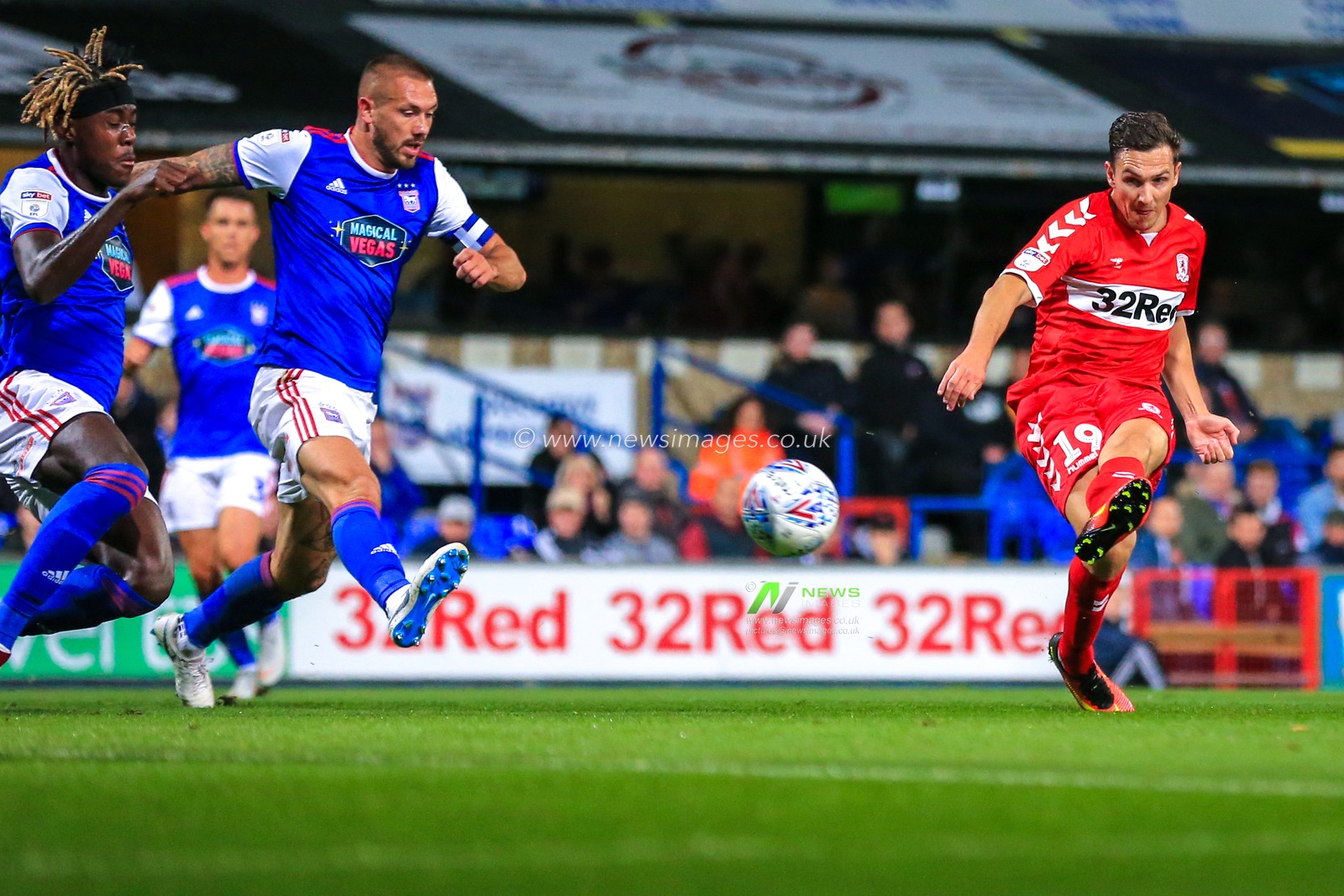 2nd October 2018, Portman Road, Ipswich, England; Sky Bet Championship Ipswich Town v Middlesbrough  ; Stewart Downing (19) of Middlesbrough fires his shot in to make it 0-2 for the visitors.


Credit: Georgie Kerr/News Images,

English Football League images are subject to DataCo Licence