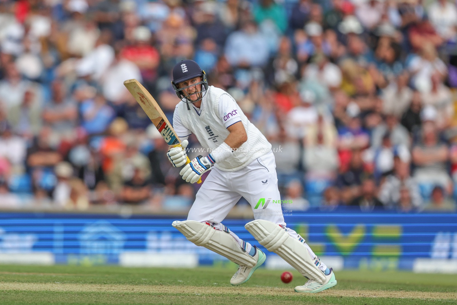 Joe Root of England hits the ball for one run during the LV= Insurance Ashes Third Test Series Day 1 England v Australia at Headingley Stadium, Leeds, United Kingdom, 6th July 2023

(Photo by Mark Cosgrove/News Images)