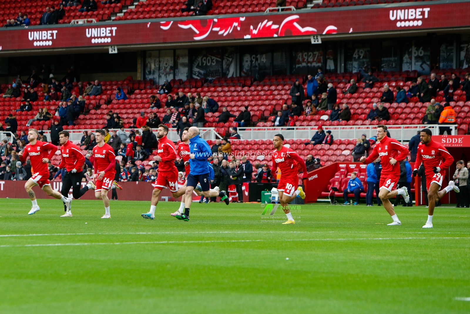 Players of Middlesbrough warms up before the Sky Bet Championship match Middlesbrough vs Blackpool at Riverside Stadium, Middlesbrough, United Kingdom, 4th February 2023

(Photo by Ben Early/News Images)