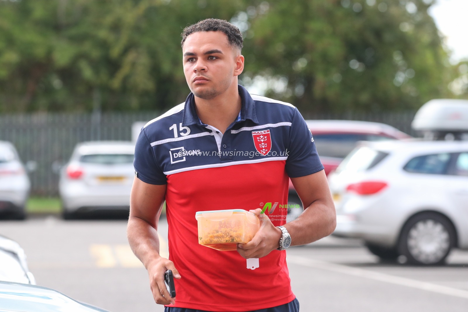 Luis Johnson #15 of Hull KR arrives at Sewell Group Craven Park Stadium ahead of tonightâ€™s fixture