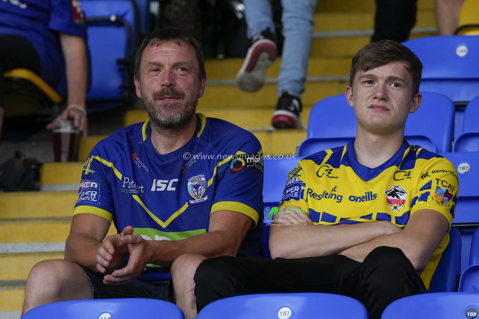 Warrington Wolves fans wear their Retro Shirts during the Betfred Super League Round 18 match Warrington Wolves vs St Helens at Halliwell Jones Stadium, Warrington, United Kingdom, 7th July 2023

(Photo by Steve Flynn/News Images)