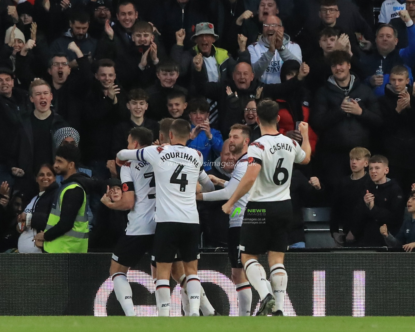 Craig Forsyth #3 of Derby County celebrates his goal to make it 2-0 during the Sky Bet League 1 match Derby County vs Barnsley at Pride Park Stadium, Derby, United Kingdom, 11th November 2023

(Photo by Alfie Cosgrove/News Images)