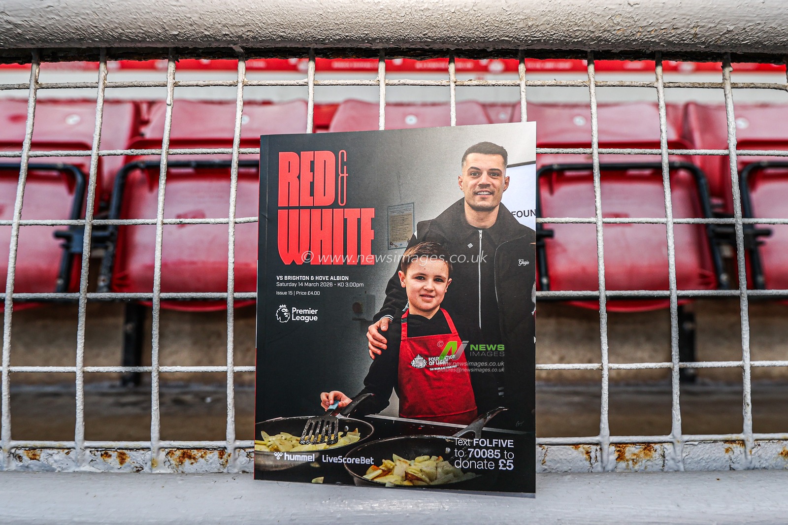 Granit Xhaka of Sunderland on the front cover of the match day programme during the Premier League match Sunderland vs Brighton & Hove Albion at Stadium Of Light, Sunderland, United Kingdom on 14 March 2026

(Photo by Alfie Cosgrove/News Images)