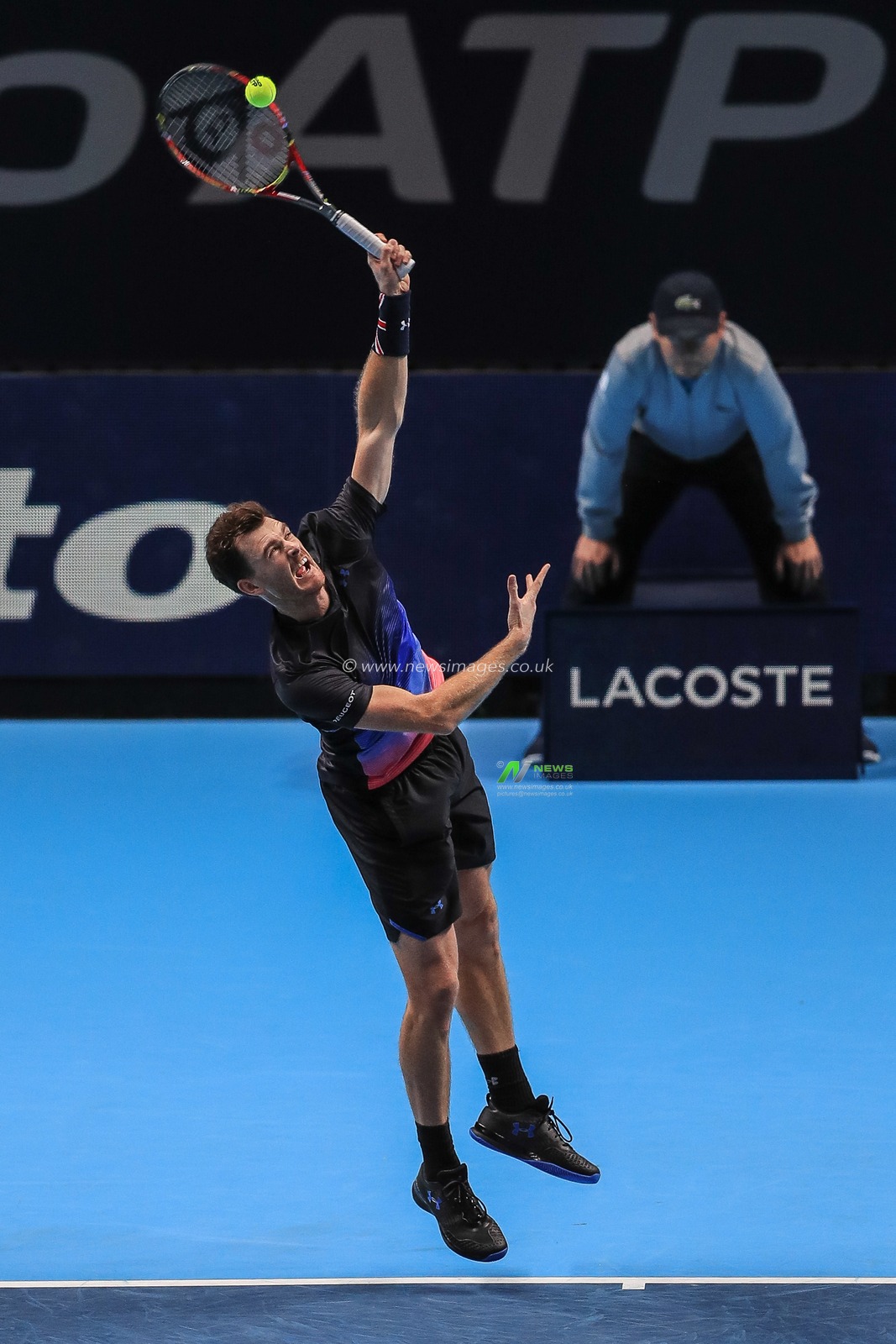 13th November 2018, The O2 , London, England;  Nitto ATP World Tour Finals, Day Three;  Jamie Murray of Great Britain partner of Bruno Soares of Brazil in action during their match against Robert Farah of Columbia and Juan Sebastian Cabal of Columbia 

Credit: Romena Fogliati/News Images