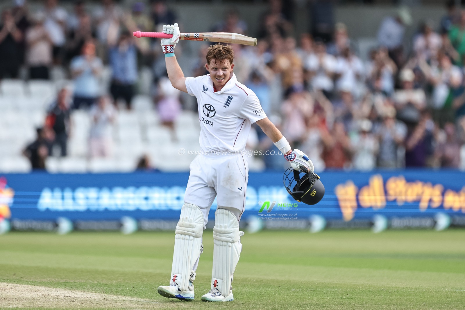 Ollie Pope of England celebrates a century (100 runs) during the 1st Rothesay Test Match Day 2 England vs India at Headingley Cricket Ground, Leeds, United Kingdom, 21st June 2025

(Photo by Mark Cosgrove/News Images)