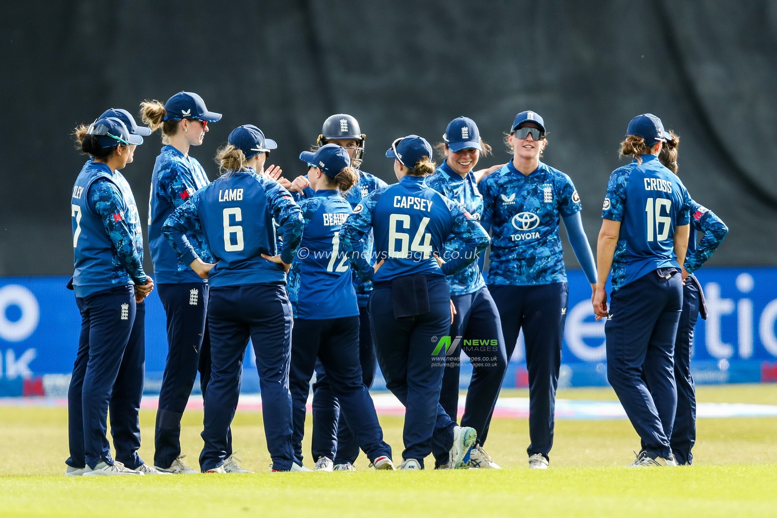England Women celebrates after the dismissal of Shemaine Campbelle of West Indies Women during the 2nd Metro Bank ODI Day International England Women v West Indies Women at Uptonsteel County Ground, Leicester, United Kingdom, 4th June 2025

(Photo by Izzy Poles/News Images)