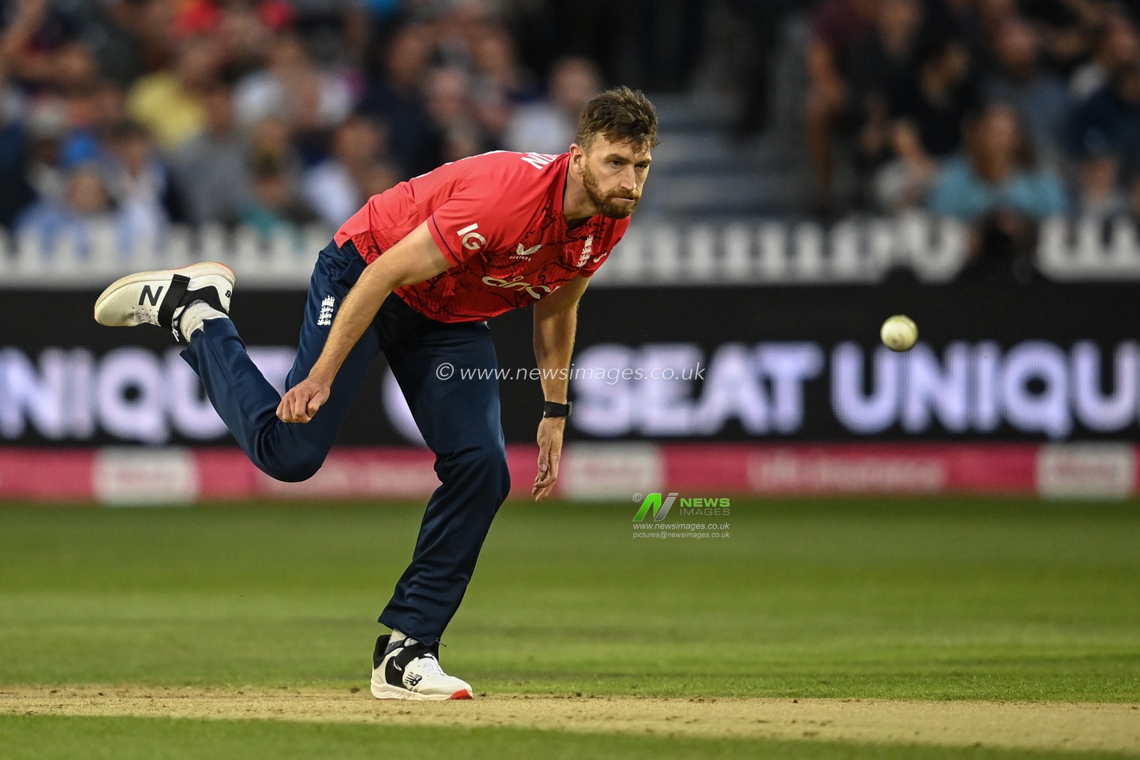 Richard Gleeson of England delivers the ball