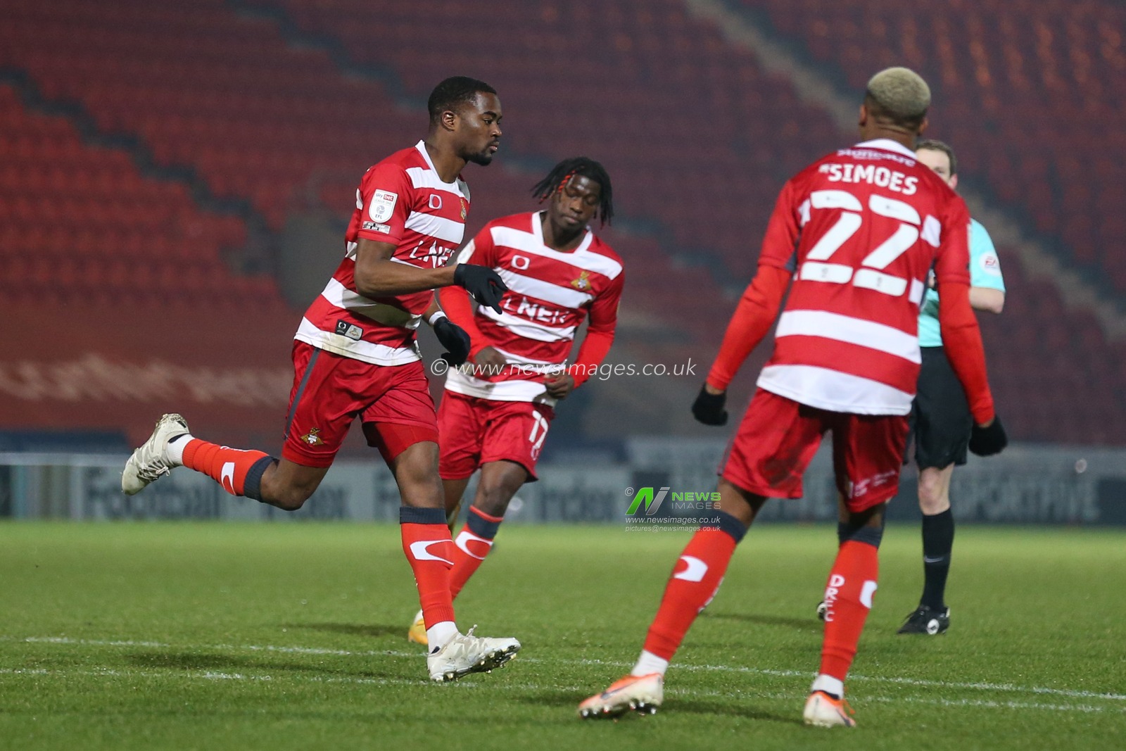 CELEBRATION Fejiri Okenabirhie #9 of Doncaster Rovers celebrates his goal to make it 1-0