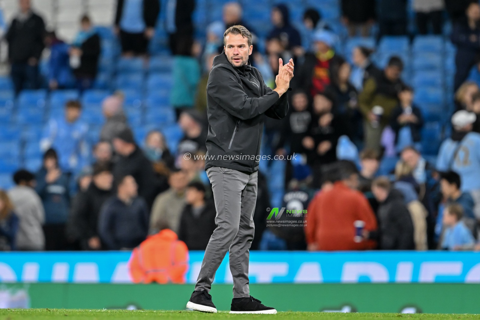 Tom Cleverley manager of Watford claps fans at full time during the Carabao Cup match Manchester City vs Watford at Etihad Stadium, Manchester, United Kingdom, 24th September 2024

(Photo by Cody Froggatt/News Images)