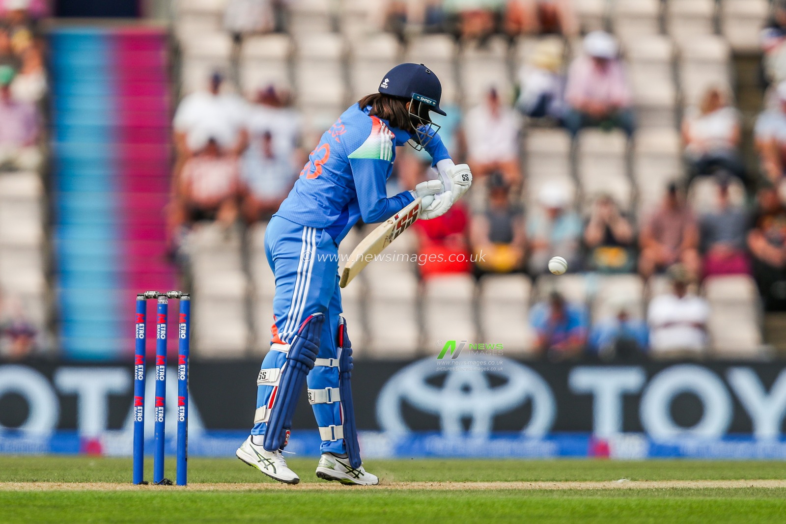Harleen Deol of India bats during the 1st Metro Bank One Day International match England Women vs India Women at The Utilita Bowl, Southampton, United Kingdom, 16th July 2025

(Photo by Izzy Poles/News Images)