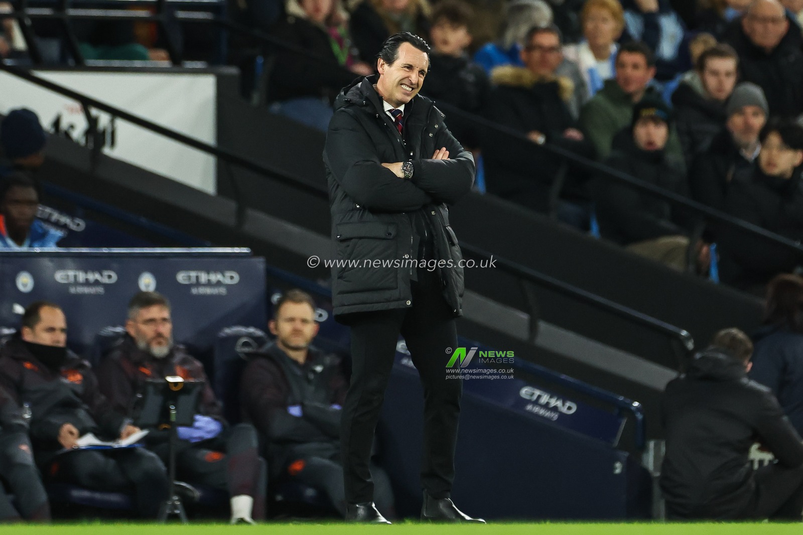 Unai Emery Manager of Aston Villa reacts during the Premier League match Manchester City vs Aston Villa at Etihad Stadium, Manchester, United Kingdom, 3rd April 2024

(Photo by Mark Cosgrove/News Images)