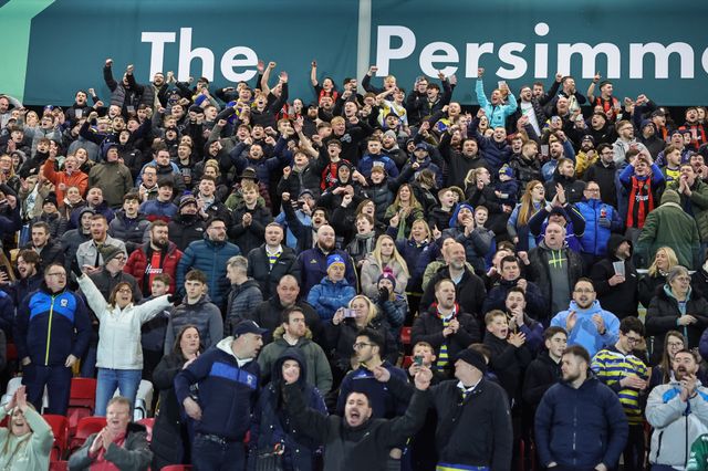 Warrington fans celebrate the win during the Betfred Super League Round 4 match York Knights vs Warrington Wolves at LNER Community Stadium, York, United Kingdom on 06 March 2026

(Photo by Mark Cosgrove/News Images)