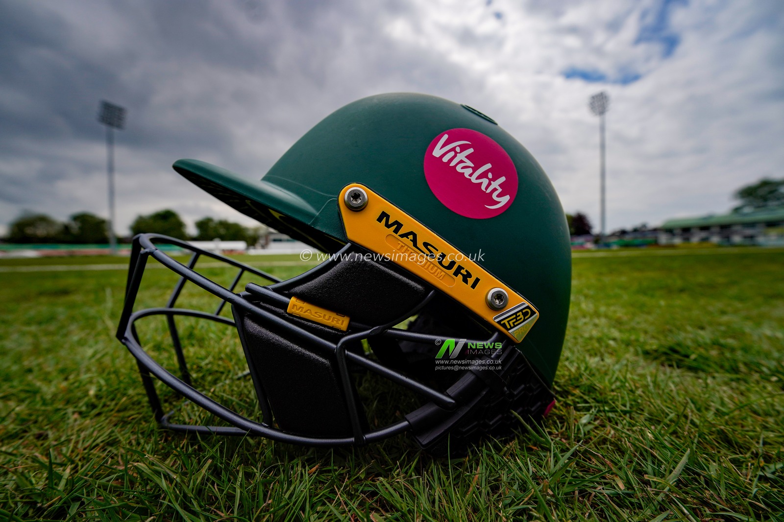 A Nottinghamshire Masuri helmet with a vitality logo during the County Championship Division One day 3 Leicestershire vs Nottinghamshire at Grace Road, Leicester, United Kingdom on 03 May 2026

(Photo by Maynard Manyowa/News Images)