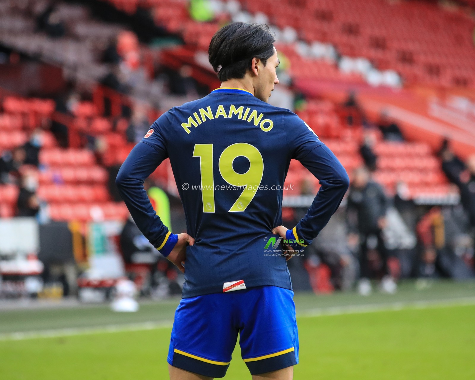 The back of Takumi Minamino #19 of Southamptonâ€™s shirt