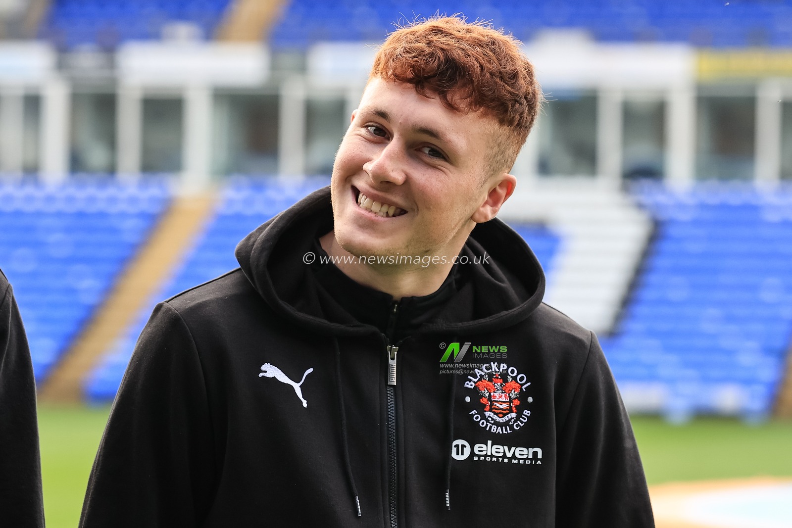 Sonny Carey #16 of Blackpool arrives at The Weston Homes Stadium