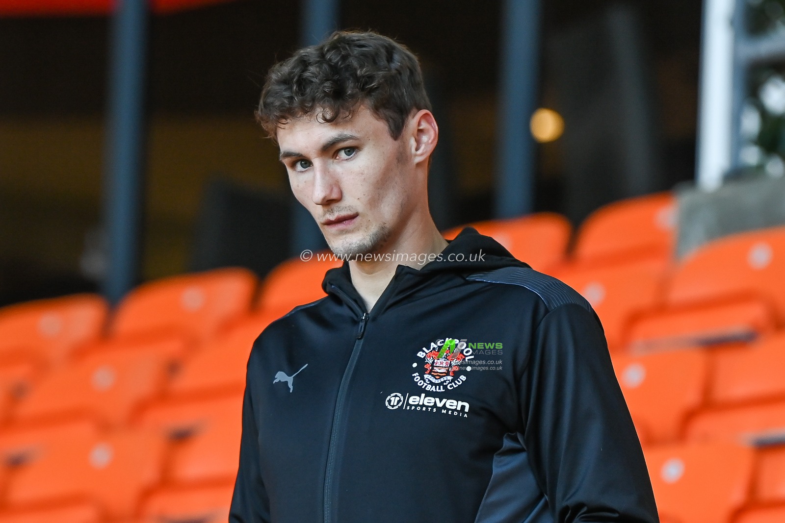 Matty Virtue #17 of Blackpool arrives at Bloomfield Road