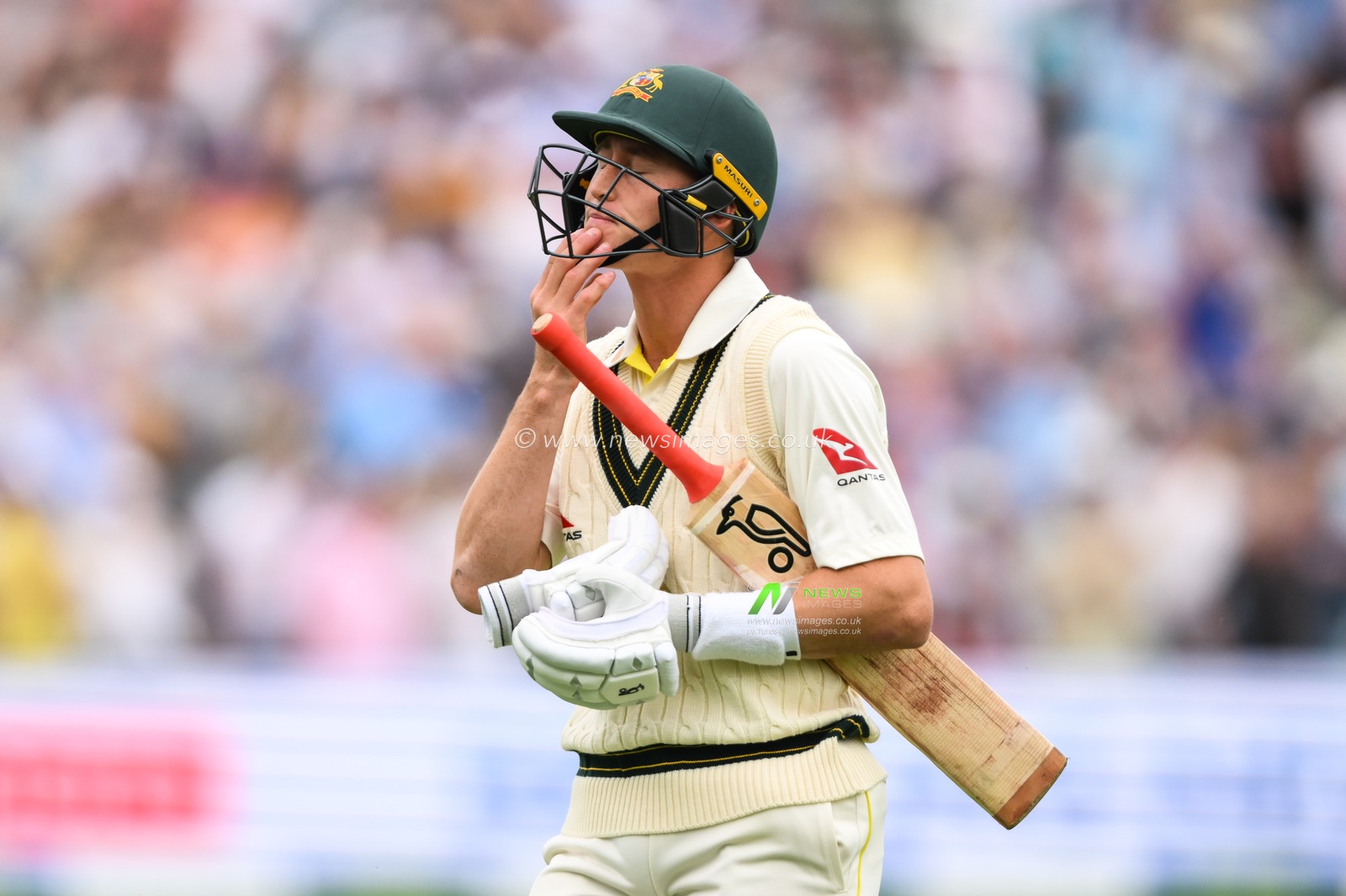 Marnus Labuschagne of Australia leaves the field dejected as he is dismissed first ball of his innings during the LV= Insurance Ashes First Test Series Day 2 England v Australia at Edgbaston, Birmingham, United Kingdom, 17th June 2023

(Photo by Craig Thomas/News Images)