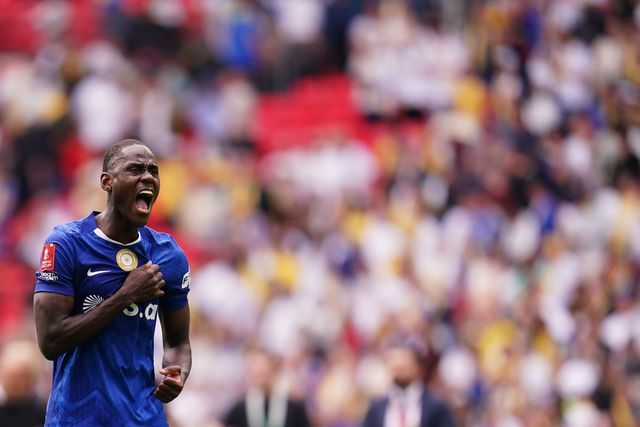 Trevoh Chalobah of Chelsea pulls Chelsea badge in celebration during the Emirates FA Cup Semi-Final match Chelsea vs Leeds United at Wembley Stadium, London, United Kingdom on 26 April 2026

(Photo by Harvey Murphy/News Images)