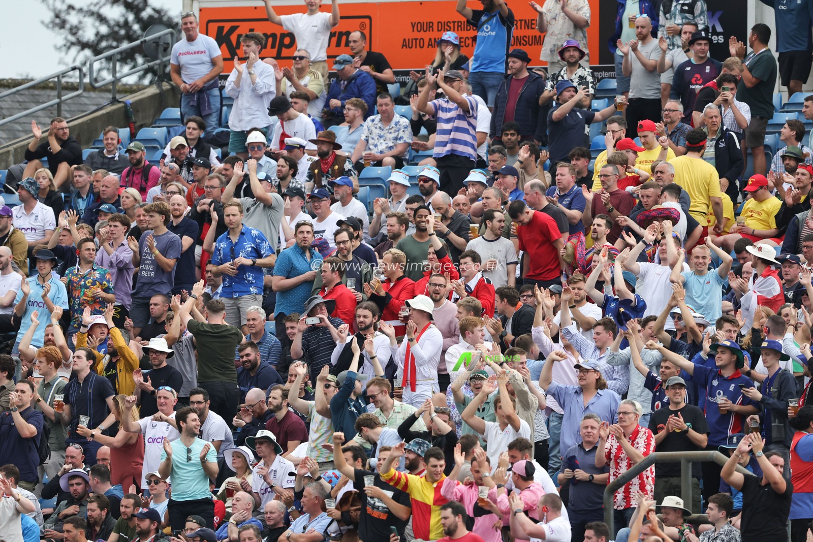 England fans sing and dance during the LV= Insurance Ashes Third Test Series Day 3 England v Australia at Headingley Stadium, Leeds, United Kingdom, 8th July 2023

(Photo by Mark Cosgrove/News Images)