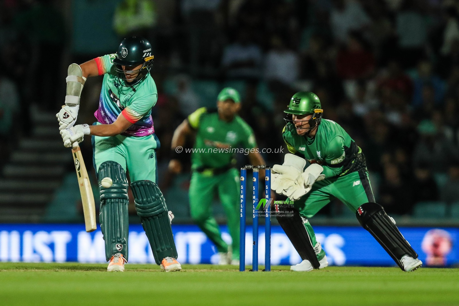 Sam Curran of Oval Invincibles bats hits the ball for six runs during the The Hundred match Oval Invincibles vs Southern Brave at The Kia Oval, London, United Kingdom, 8th August 2024

(Photo by Izzy Poles/News Images)