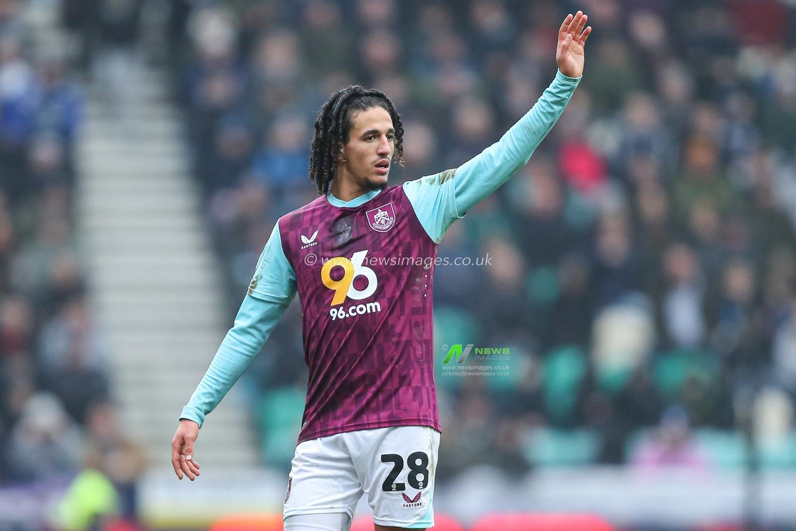 Hannibal Mejbri of Burnley puts hand up during the Sky Bet Championship match Preston North End vs Burnley at Deepdale, Preston, United Kingdom, 15th February 2025

(Photo by Jorge Horsted/News Images)
