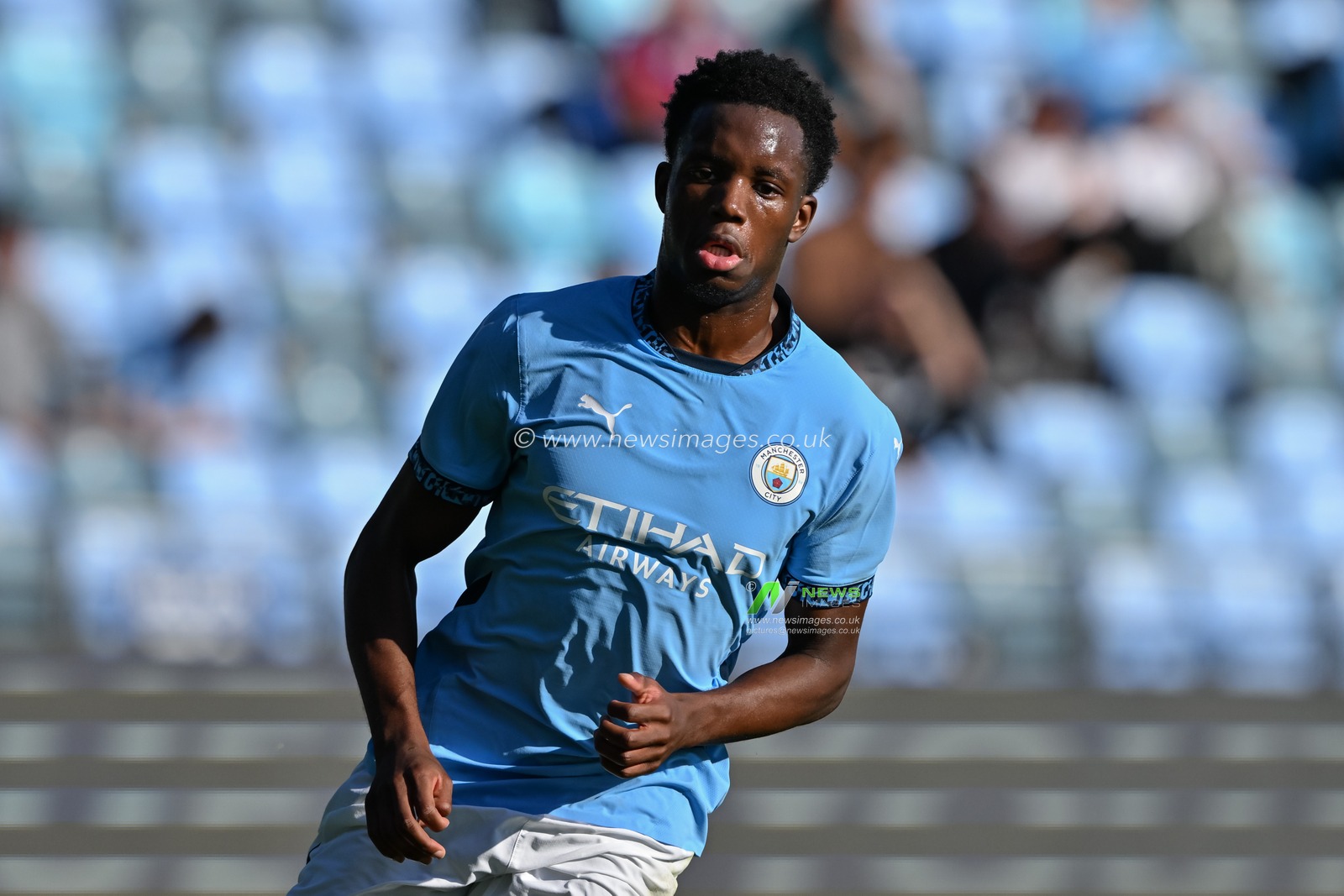 Ryan McAidoo of Manchester City in action during the UEFA Youth League match Manchester City vs Inter Milan at Joie Stadium, Manchester, United Kingdom, 18th September 2024

(Photo by Cody Froggatt/News Images)