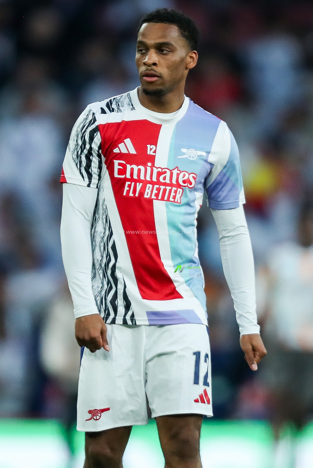 Jurrien Timber of Arsenal warms up prior to the UEFA Champions League Quarter-finals match Arsenal vs Real Madrid at Emirates Stadium, London, United Kingdom, 8th April 2025

(Photo by Izzy Poles/News Images)