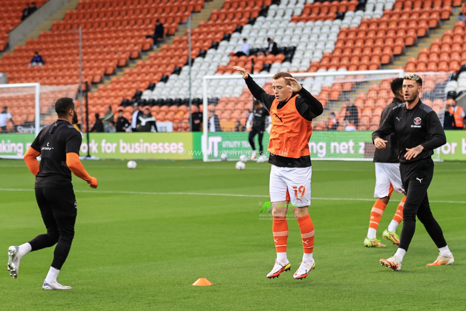 Shayne Lavery #19 of Blackpool during the pre-game warmup
