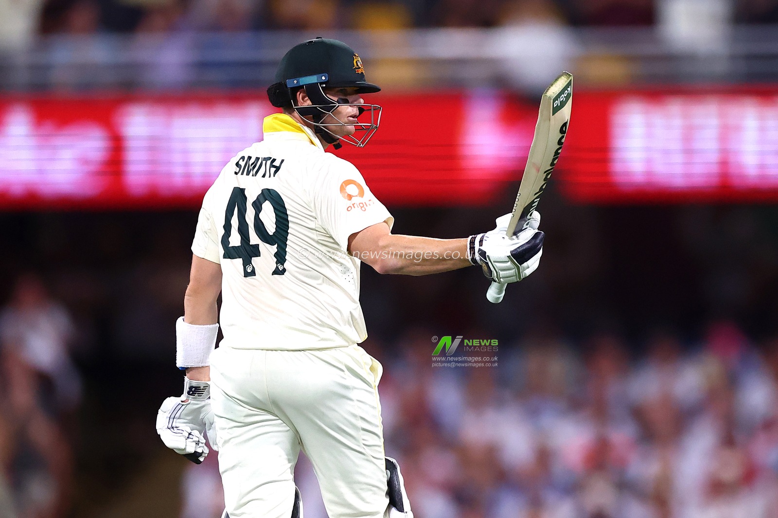 Steve Smith of Australia  celebrates reaching his half-century during the NRMA Insurance Ashes Second Test Day 2 Australia vs England at The Gabba, Brisbane Cricket Ground, Brisbane, Australia, 5th December 2025

(Photo by Pat Hoelscher/News Images)

*** GER AUT SUI OUT ***