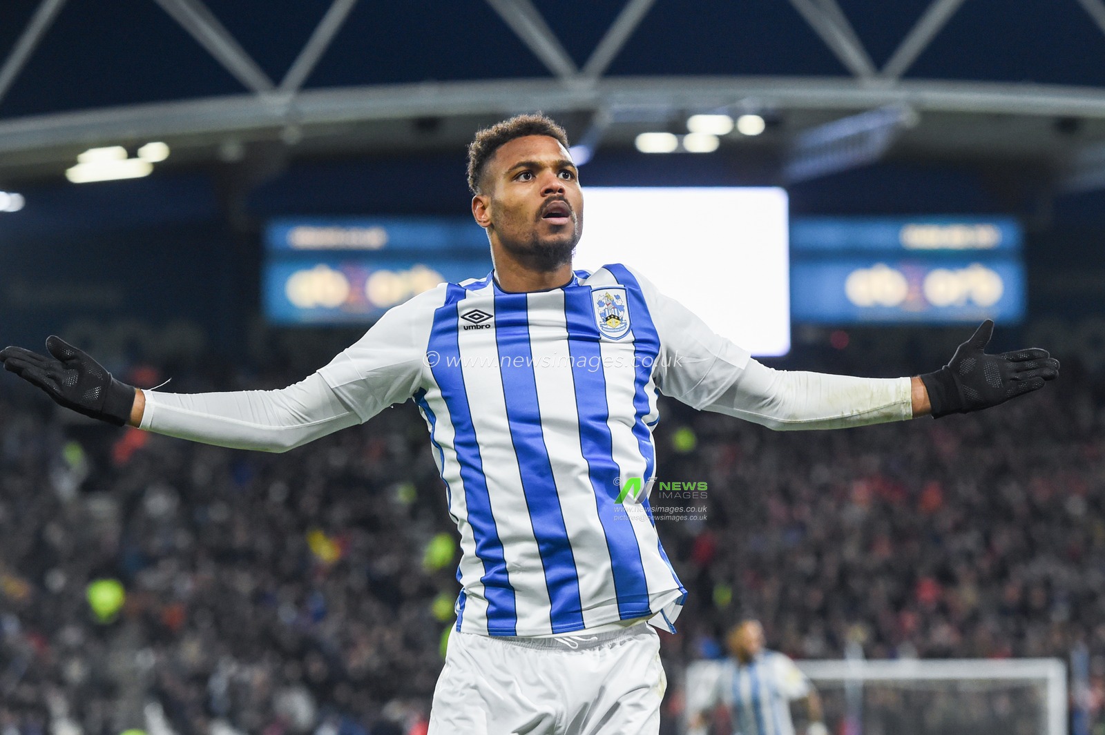 21st December 2019, John Smith's Stadium, Huddersfield, England; Sky Bet Championship, Huddersfield Town v Nottingham Forest : Steve Mounie (24) of Huddersfield Town celebrates his goal to make it 2-0

Credit: Dean Williams/News Images