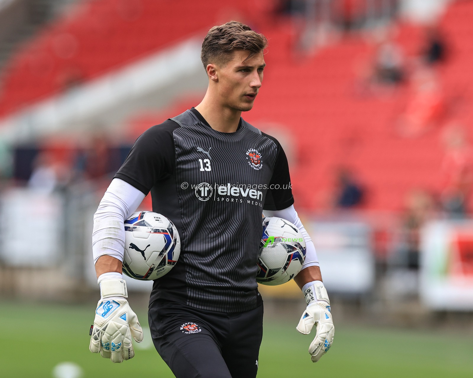 Stuart Moore #13 of Blackpool during the pre-game warmup
