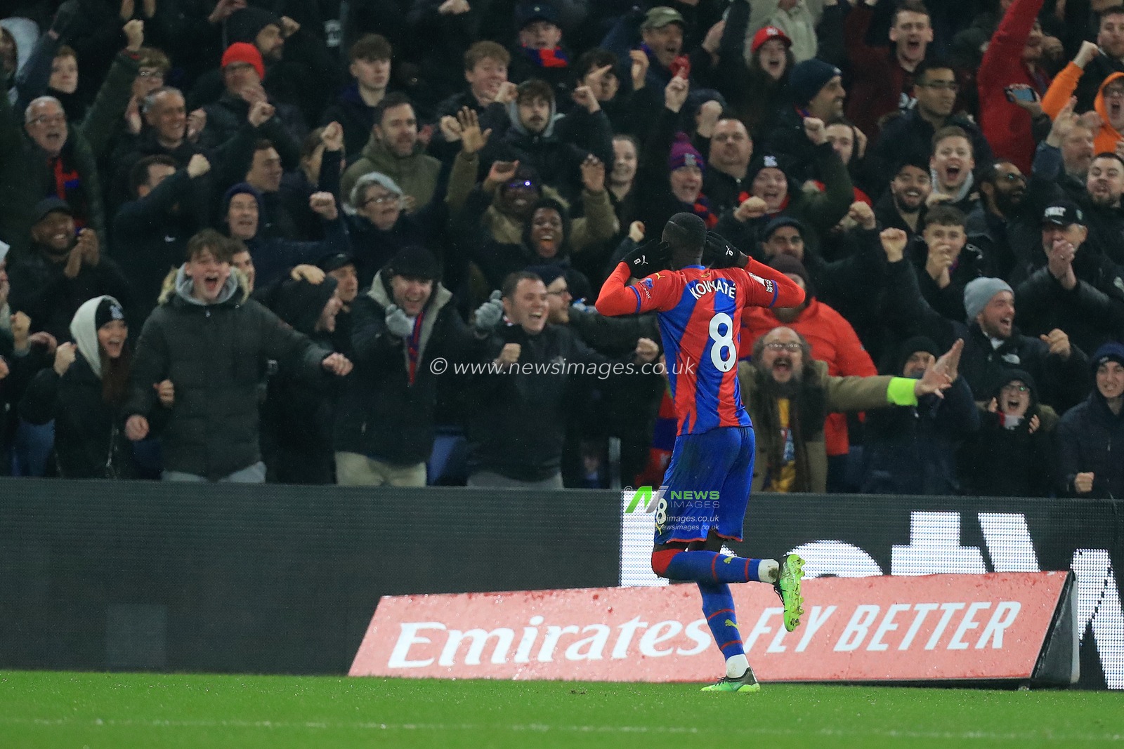 GOAL: Cheikhou Kouyate #8 of Crystal Palace celebrates scoring.