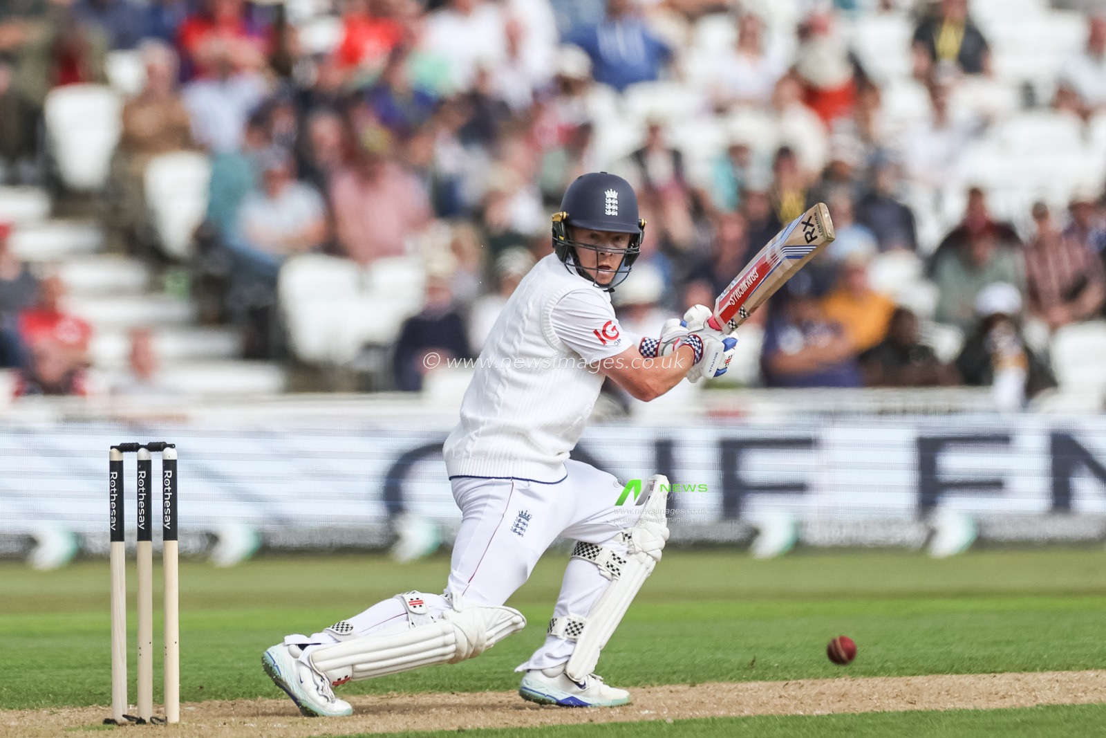 Ollie Pope of England hits the ball for two runs during the Rothesay Test Match Day 1 England vs Zimbabwe at Trent Bridge, Nottingham, United Kingdom, 22nd May 2025

(Photo by Mark Cosgrove/News Images)