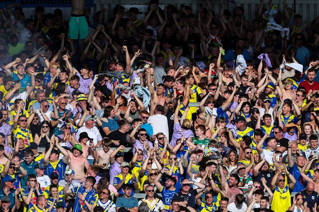 Warrington Wolves fans during the Betfred Challenge Cup Semi-final match Warrington Wolves vs Leigh Leopards at Totally Wicked Stadium, St Helens, United Kingdom, 11th May 2025

(Photo by Gareth Evans/News Images)