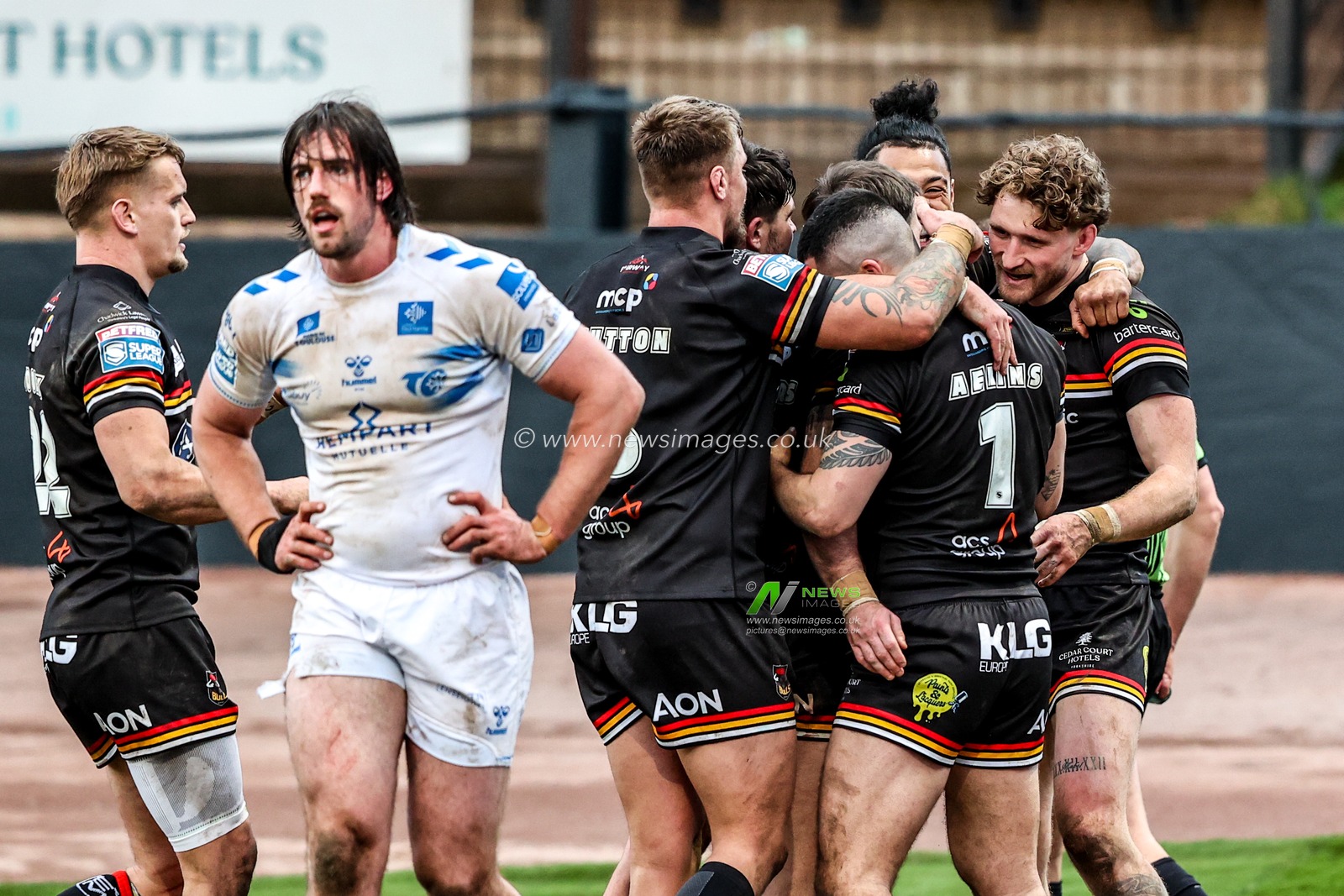 Ethan Ryan of Bradford Bulls celebrates his try during the Betfred Super League match Bradford Bulls vs Toulouse at Odsal Stadium, Bradford, United Kingdom on 01 March 2026

(Photo by Alfie Cosgrove/News Images)
