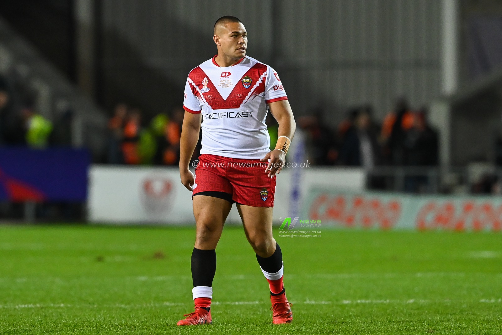 Tui Lolohea of Tonga during the Rugby League World Cup 2021 match Tonga vs Papua New Guinea at Totally Wicked Stadium, St Helens, United Kingdom, 18th October 2022

(Photo by Craig Thomas/News Images)