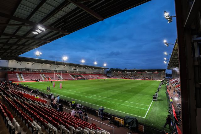 A general view of Progress With Unity Stadium ahead of the Betfred Super League play-off Eliminator 1 match Leigh Leopards vs Wakefield Trinity at Progress With Unity Stadium, Leigh, United Kingdom, 26th September 2025

(Photo by Alfie Cosgrove/News Images)
