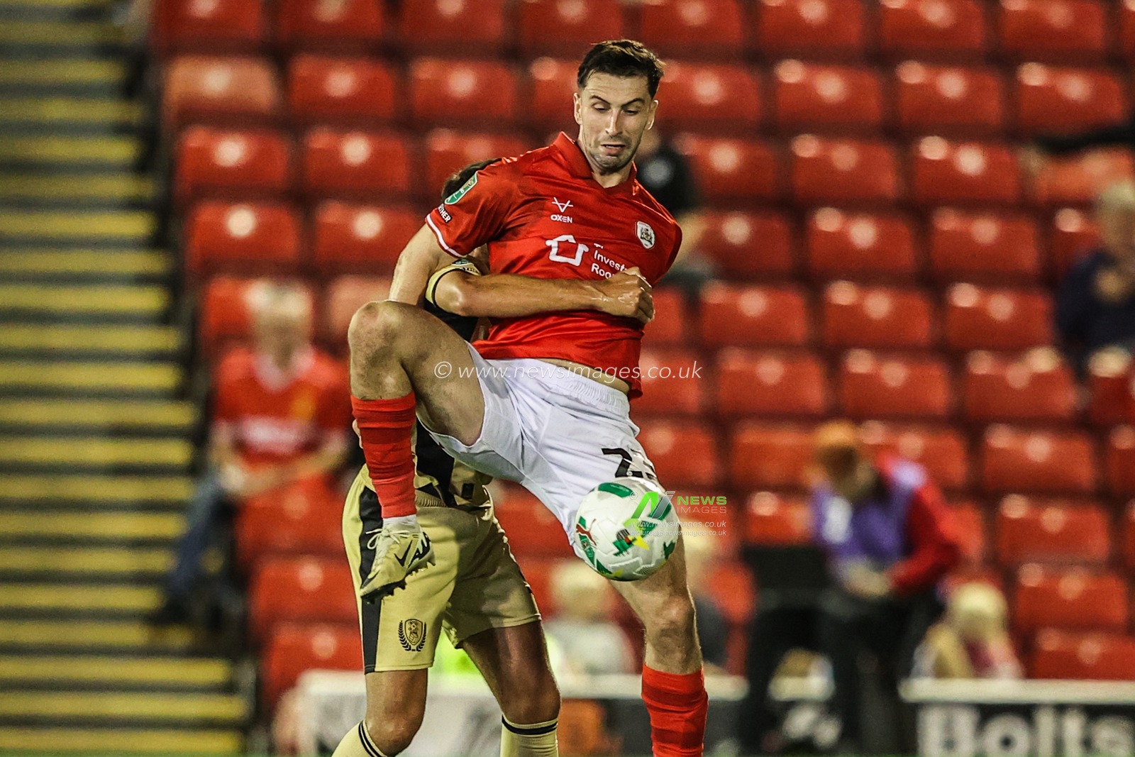 Neil Farrugia of Barnsley controls the ball during the Carabao Cup match Barnsley vs Rotherham United at Oakwell, Barnsley, United Kingdom, 26th August 2025

(Photo by Alfie Cosgrove/News Images)
