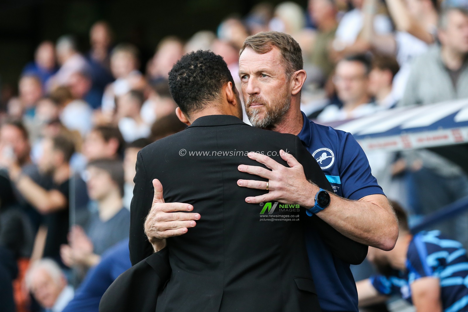 Hull City manager Liam Rosenior and Millwall manager Gary Rowett greet each other before kick off during the Sky Bet Championship match Millwall vs Hull City at The Den, London, United Kingdom, 7th October 2023

(Photo by Arron Gent/News Images)