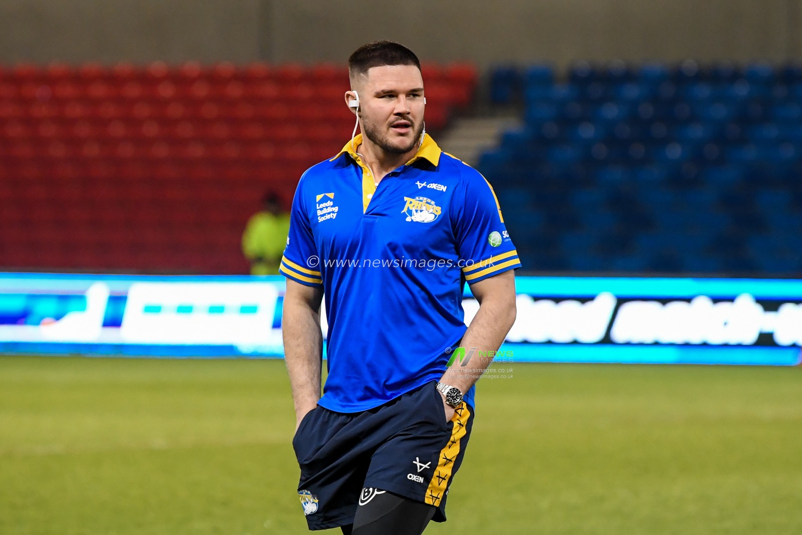 James Bentley #11 of Leeds Rhinos arrives at the AJ Bell Stadium for the game against Salford Red Devils